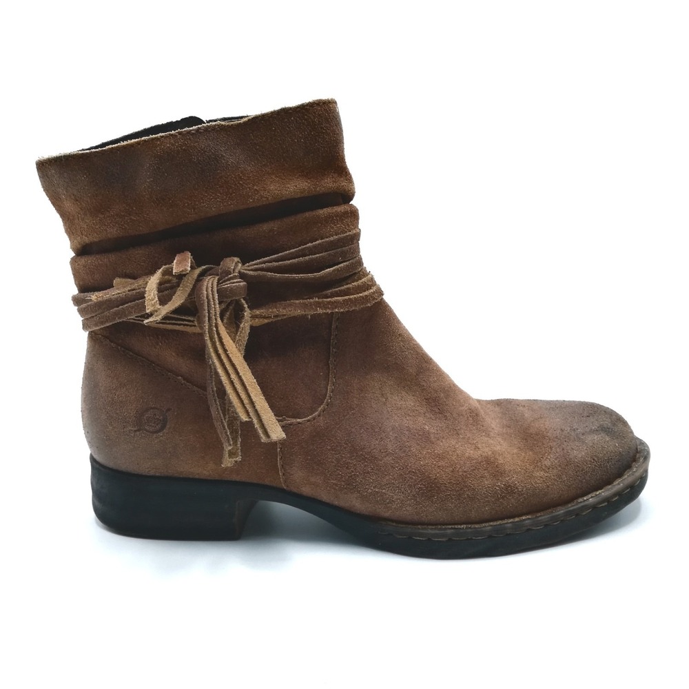 Born Shoes Womens Boots Ankle Bootie Cross Slouchy‎ Brown Suede Leather 8